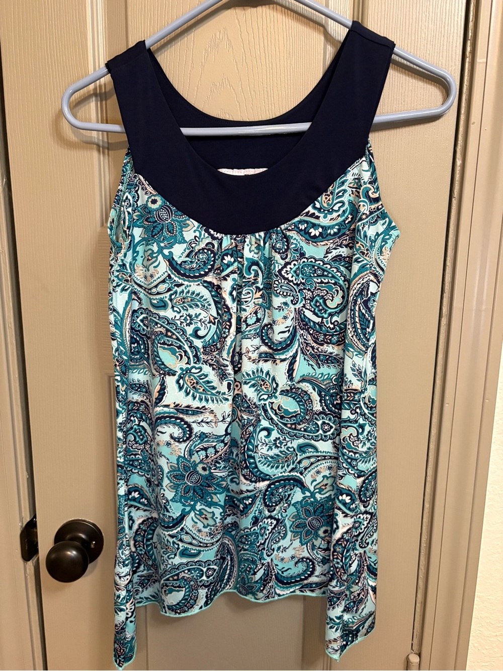 Carol Rose Navy Yoke Sleeveless Paisley Tank - Teal & Navy